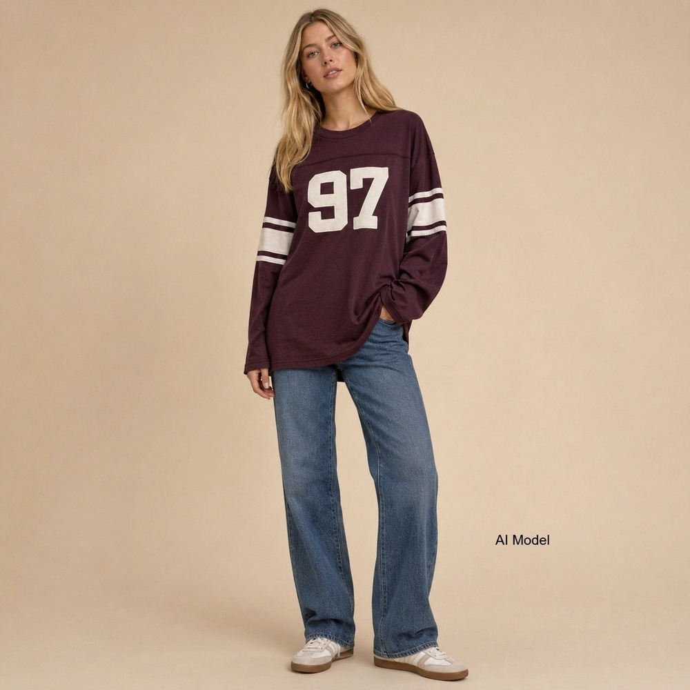 TNA Aritzia 97 Endgame Football Jersey Small Burgundy Overside Campus Varsity